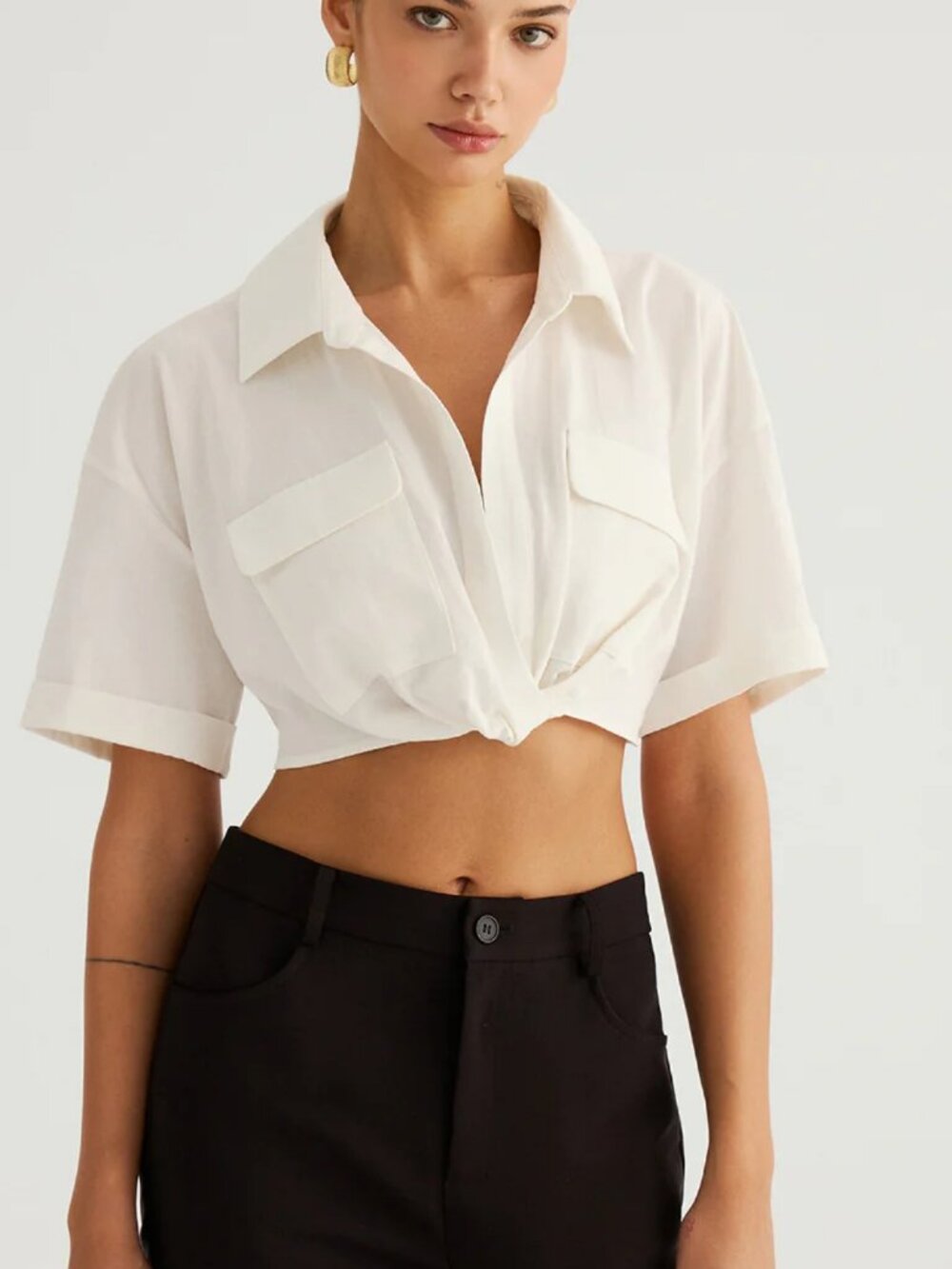 White Shirt Crop Top